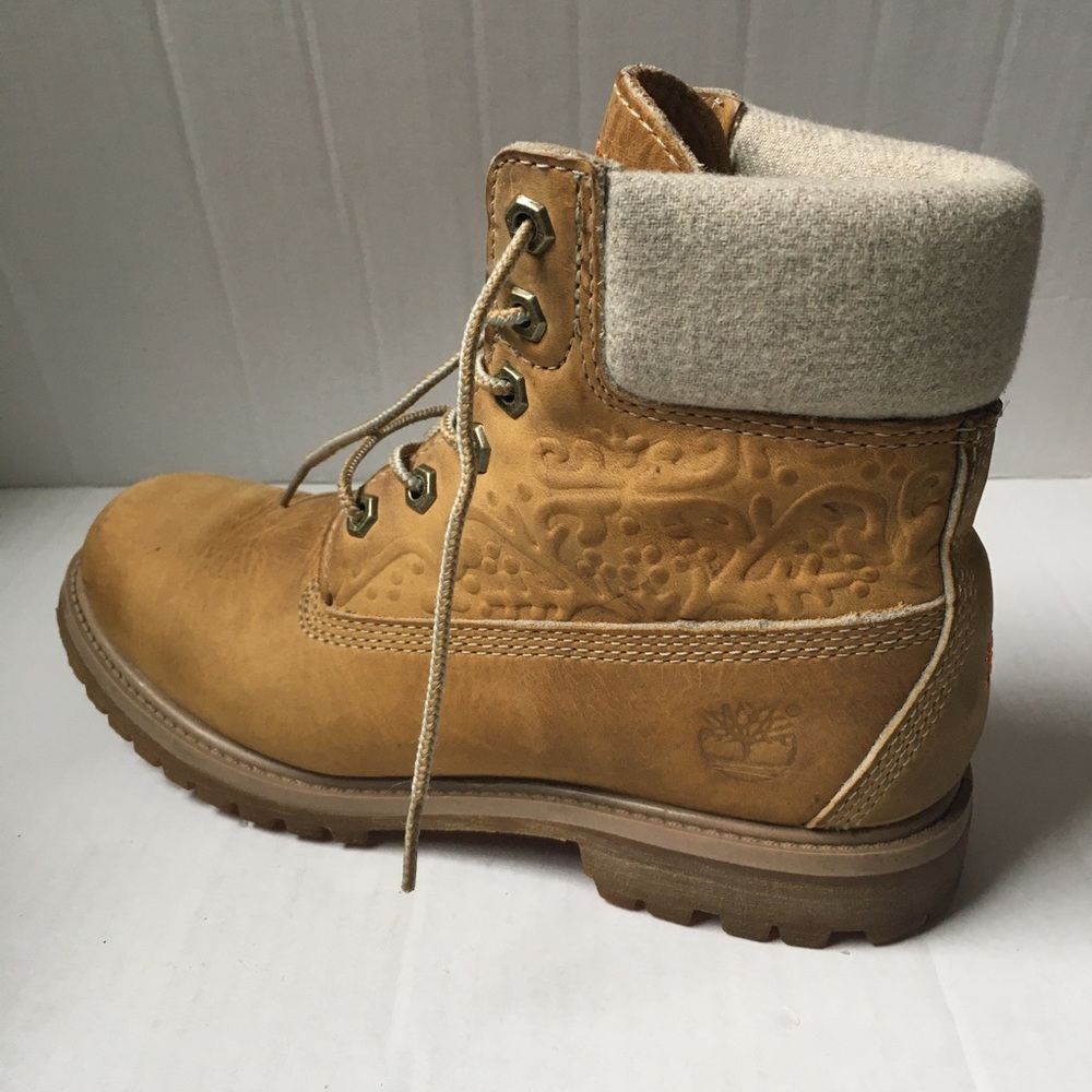 Timberland Tooled Leather Women’s Tan Boots Sz 7.5 Streetwear - Picture 4 of 13